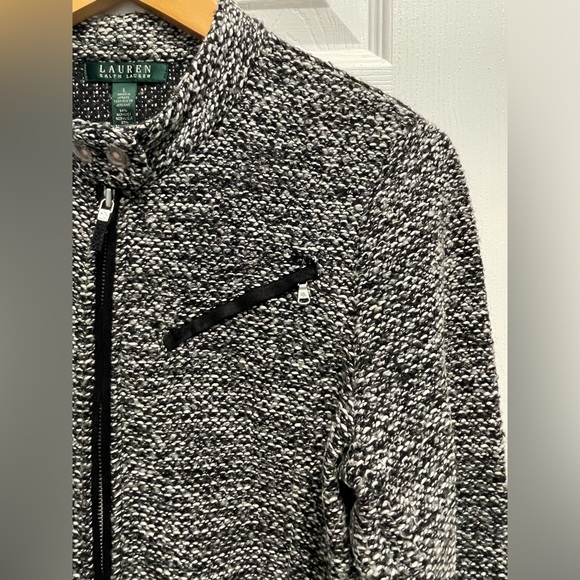 Lauren Ralph Lauren Full Zip Women’s Jacket Tweed Moto Zip Pocket Large Gray - Picture 4 of 16